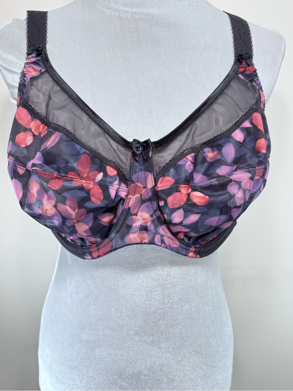 ⁠Goddess Kayla Floral Full Coverage Underwire Support Bra GD6162REV Grey 46DD